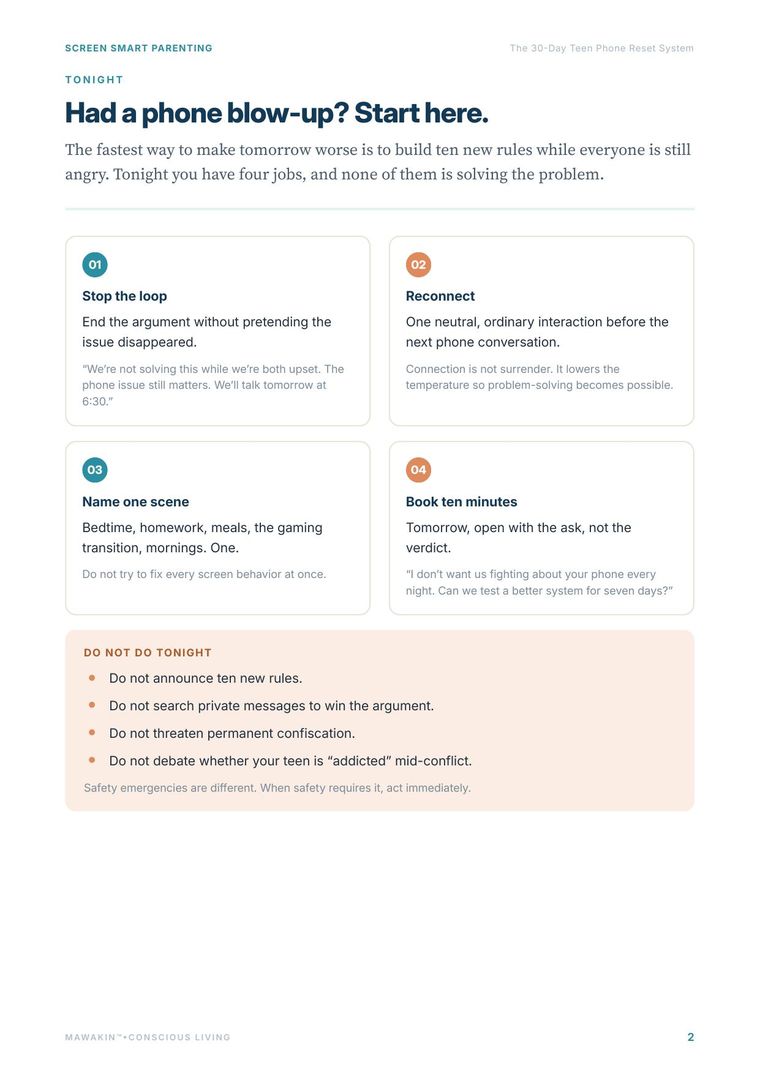 Emergency Phone Battle Reset — real page from the Screen Smart Parenting™ system